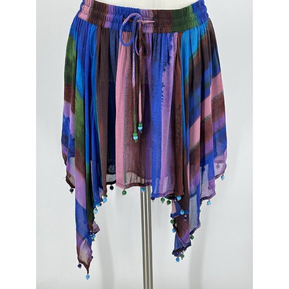 NWT ZARA Skirt Beaded Boho Elastic Waist Flowing Blue Festival Scarf Hem Small - Picture 1 of 8